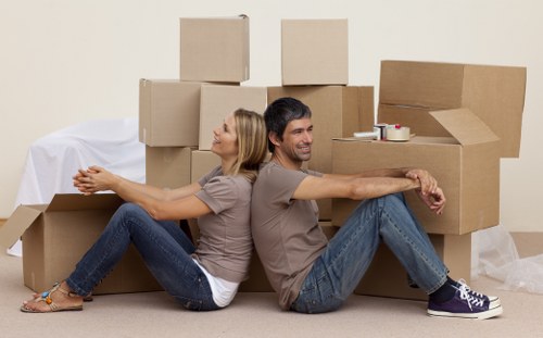 Family organizing seasonal items in storage