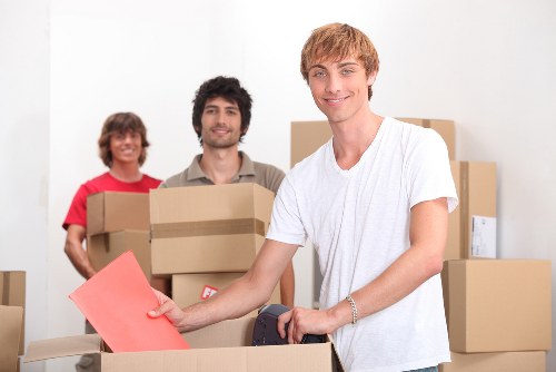 Packed boxes and furniture prepared for long-term storage in Hackneymarshes